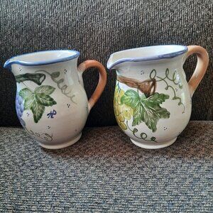 Set of 2 VTG Ceramic Creamers Handmade Painted Grapes Dip Mano Sorrento Italy